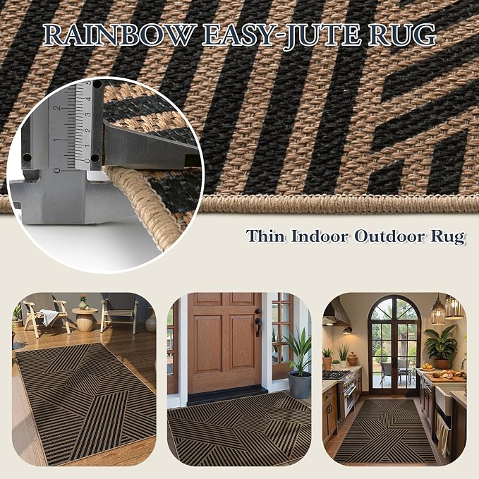 Lahome Enfys Modern Geometric Outdoor Easy Jute Rug, 3x5 Indoor Outdoor Rugs - Image 5