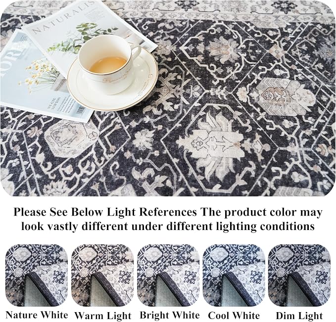 Vintage 10x14 Washable Area Rug: Large Living Room Rugs Indoor Soft Stain - Image 3