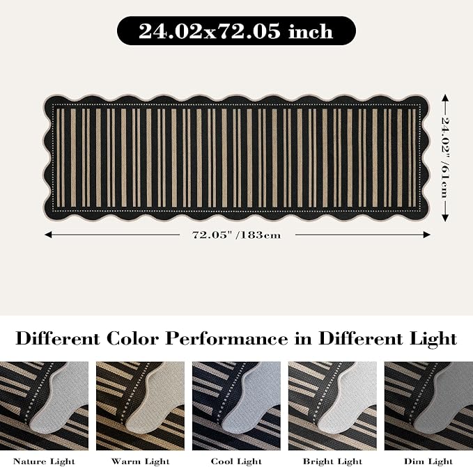 Striped Easy Jute Runner Rug, 2x6 Kitchen Rug Non Slip Washable Outdoor Runner - Image 2
