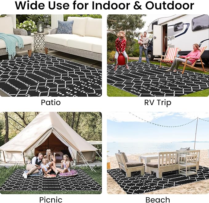 Smiry Outdoor Rug 5x8 ft, Waterproof Reversible Plastic Straw Rugs, Boho - Image 7