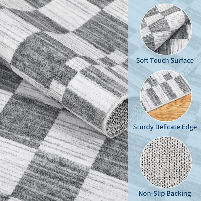 GarveeHome Grey Checkered Rug 5×7 Area Rugs - Image 5