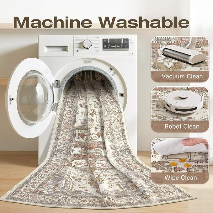 7x9 Washable Area Rugs for Living Room, Large Rug Non Slip Backing Vintage - Image 7