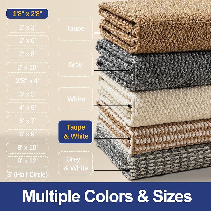 Dirt Trapping Door Mat 20x32, Taupe & White Faux Jute Entryway Rug | Low-Profile - Image 7