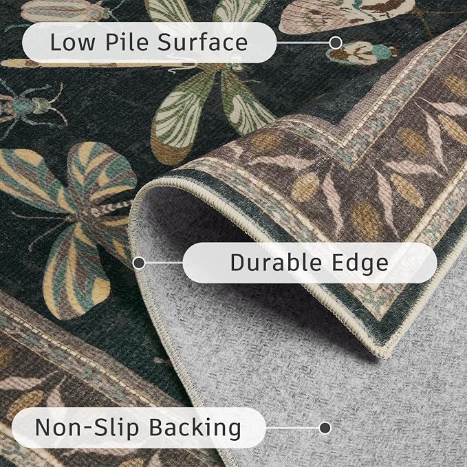 DCX 6x9 Washable Insect Rug, Vintage Gothic Black Rug - Image 7