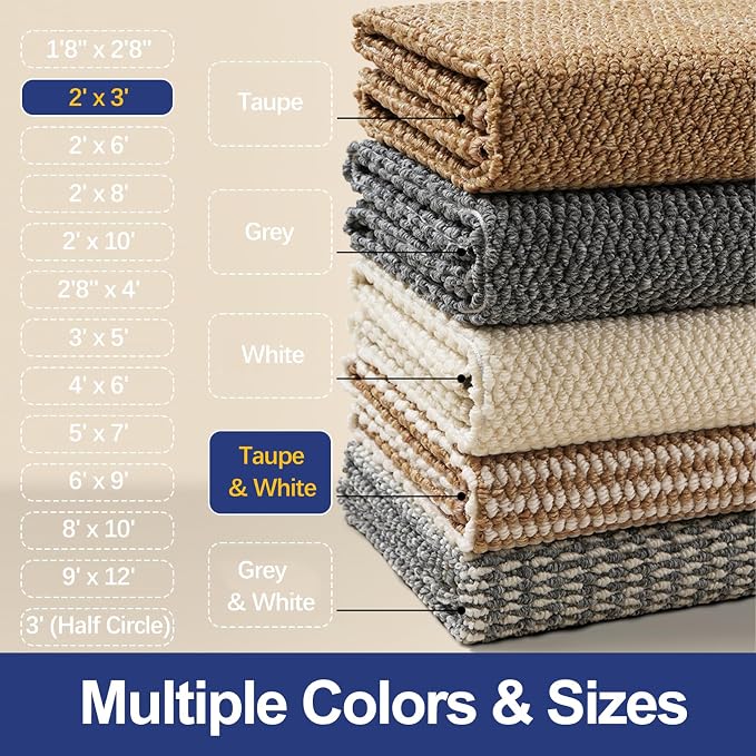 Dirt Trapping Door Mat 24x36, Taupe & White Faux Jute Entryway Rug | Low-Profile - Image 7