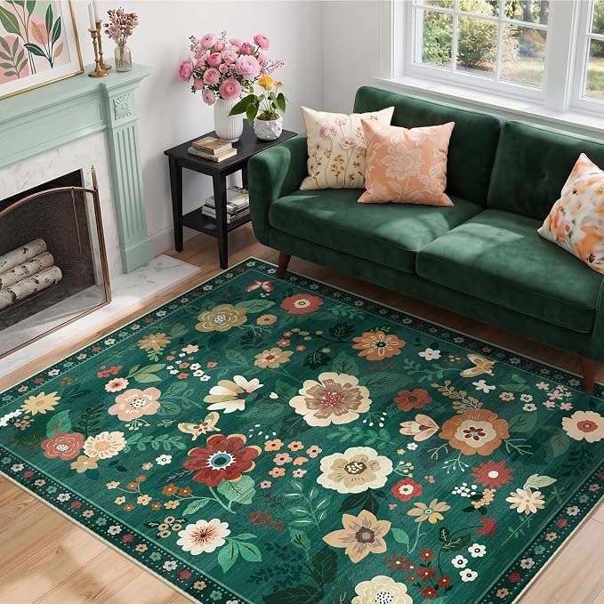 RELEANY Floral 4x6 Area Rugs Washable Print Boho Cute Carpet Non Slip Flower - Image 8