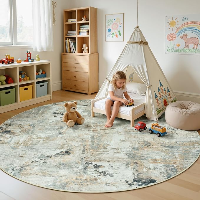 Abstract Round Rugs 6ft, Non-Slip Washable Circle Rug - Image 7