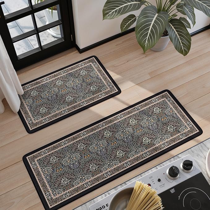 Collive Kitchen Mats for Floor, Cushioned Anti Fatigue Mat Floral Rugs 2 Piece - Image 7