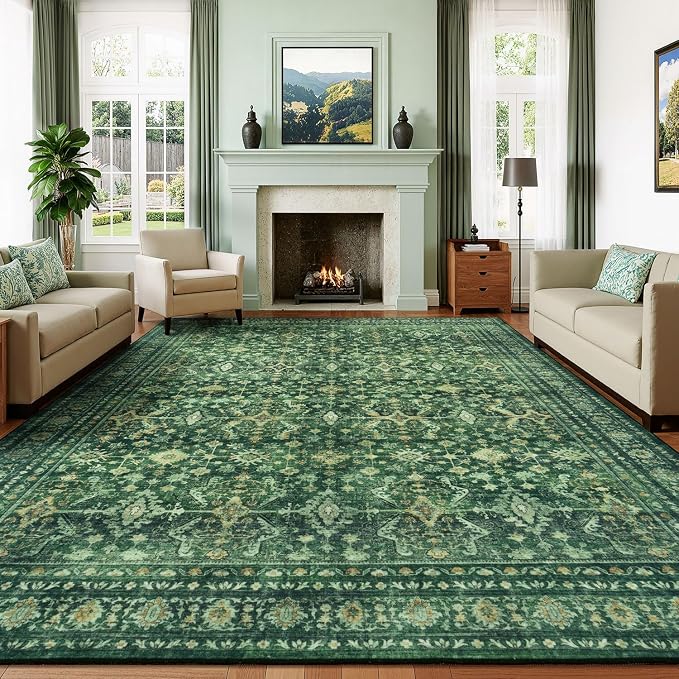 Lessymo Washable Area Rug for Living Room, 8x10 Green Large Rugs by Lessymo