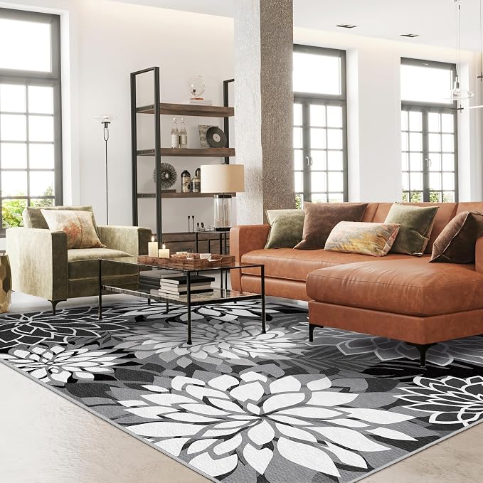 6x9 Outdoor Area Rug Washable Multicolored Patio Rug Tropical Botanical Floral - Image 2