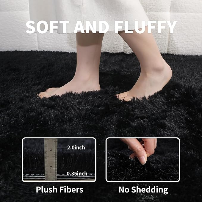KICHOWUA 6x9 Black Fluffy Shag Rug - Image 3
