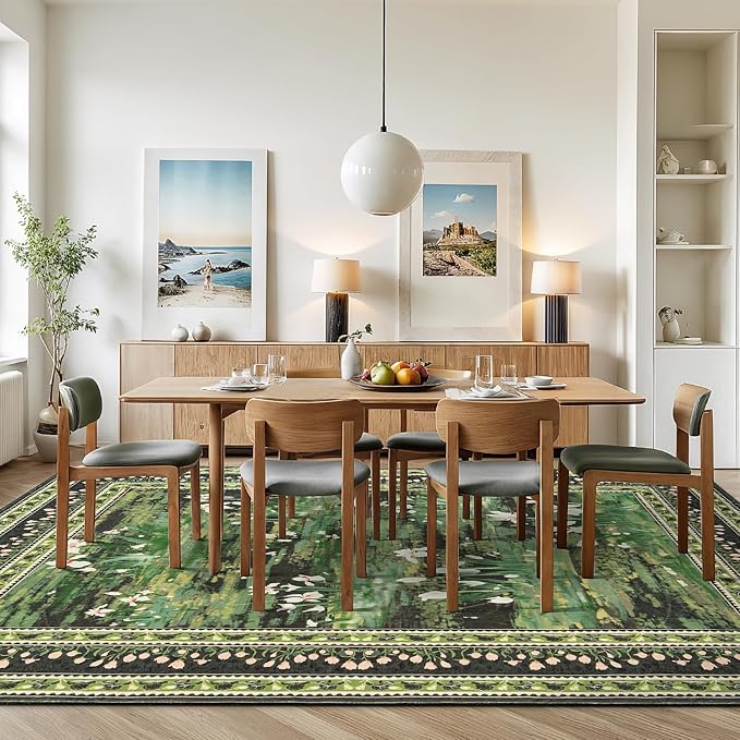 Lessymo Dark Green Floral Rug 8x10 - Image 3