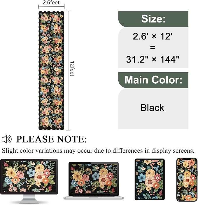 DUKINO 2.6x12 Runner Rug for Hallway, Non Slip Floral Washable Kitchen Rug - Image 2