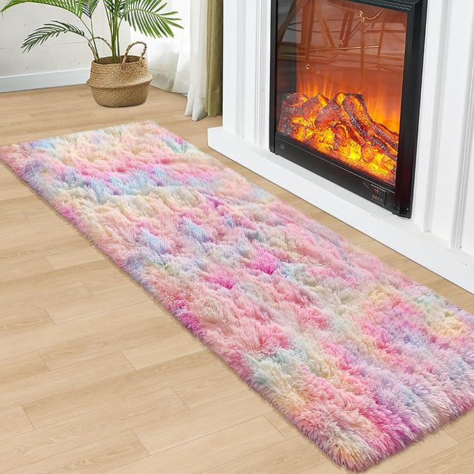 2x6 Ft Rainbow Rug for Girls Bedroom Colorful Area Rug Unicorn Rugs for Girls - Image 3