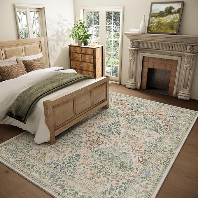Washable Area Rugs for Living Room: 5x7 Bedroom Rug Vintage Area Rug Stain - Image 2