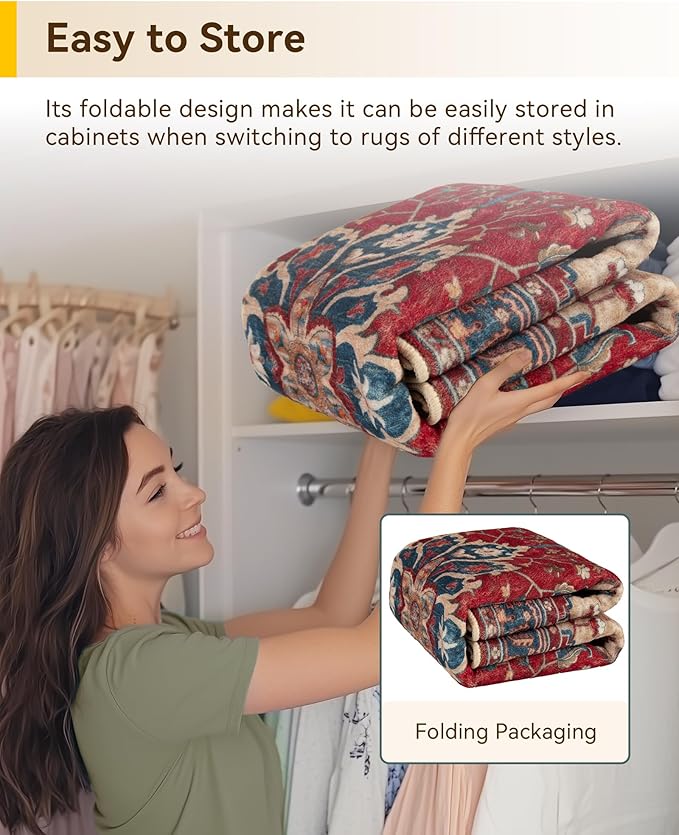 RELEANY Area Rugs Square 6ft Washable Non-Slip, Floral Vintage Distress - Image 5