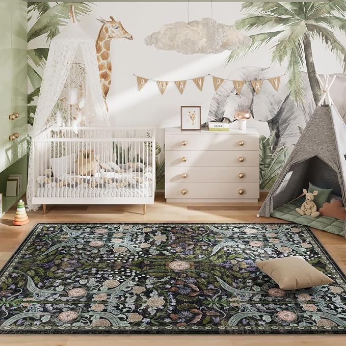 AMTOVO 5x7 Washable Area Rugs for Living Room, Vintage Boho Floral Distressed - Image 4