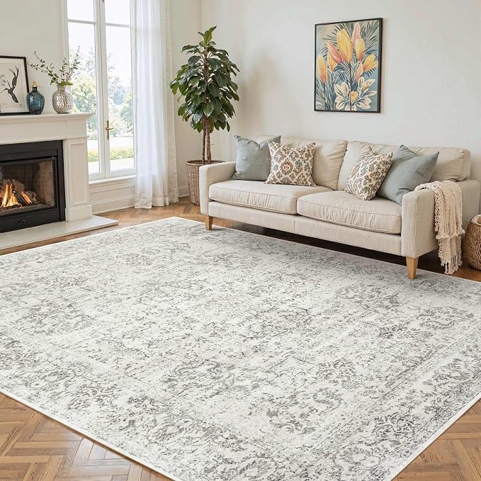 Rugxara 6x9 Washable Area Rug for Living Room, Neutral Vintage Large Boho Rugs - Image 3