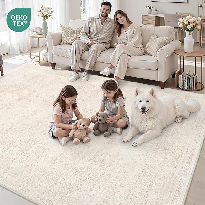 8x10 Area Rugs for Living Room: Vintage Boho Neutral Washable Rug Indoor Soft - Image 7