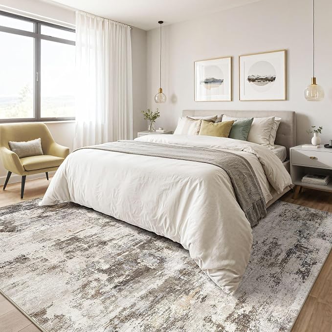 9x12 Area Rug Living Room: Washable Large Abstract Neutral Modern Soft Rugs - Image 4