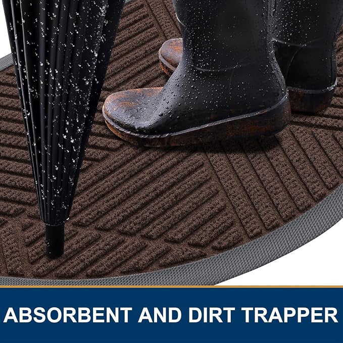 Smiry Half Circle Front Door Mat Outside Entrance, Heavy Duty Sturdy Natural - Image 3