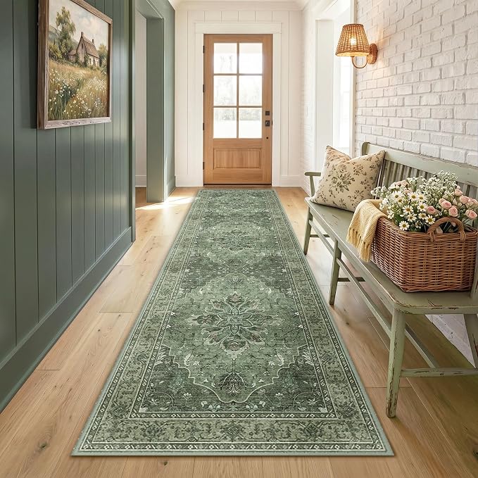 RELEANY Area Rugs Runner 2'x8' Washable Non-Slip, Floral Vintage Distress - Image 2