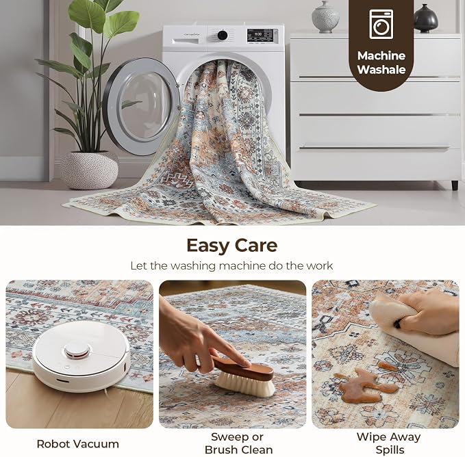 6x9 Washable Area Rugs, Large Living Room Rug, Vintage Boho Carpet, Non Slip & - Image 7