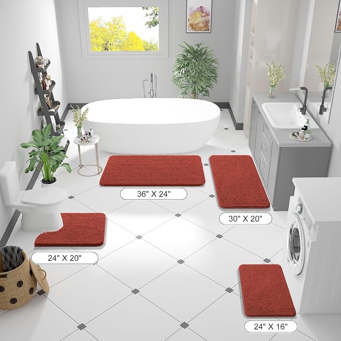 OLANLY Bathroom Runner Rugs 44x24, Soft Absorbent Chenille Bath Rugs, Rubber - Image 2