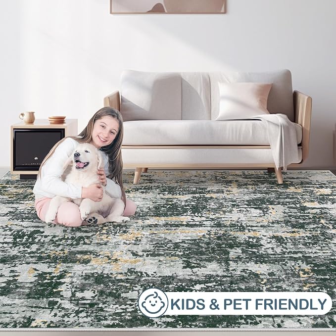 Area Rugs 8x10 Living Room: Washable Rug Modern Abstract Large Rugs Soft Non - Image 7
