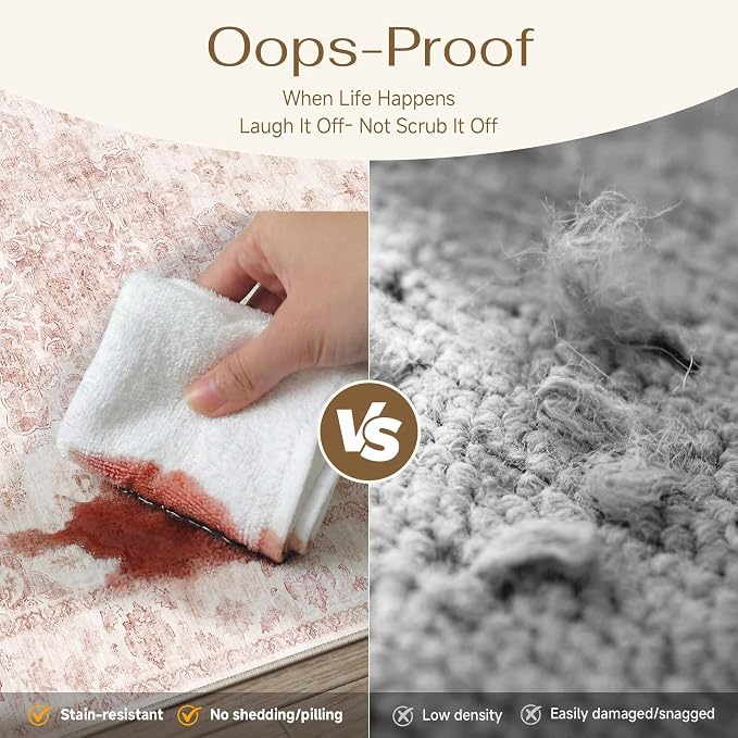 2x3 Washable Neutral Area Rug Pink Vintage Entryway Kitchen Carpet Non-Slip - Image 5