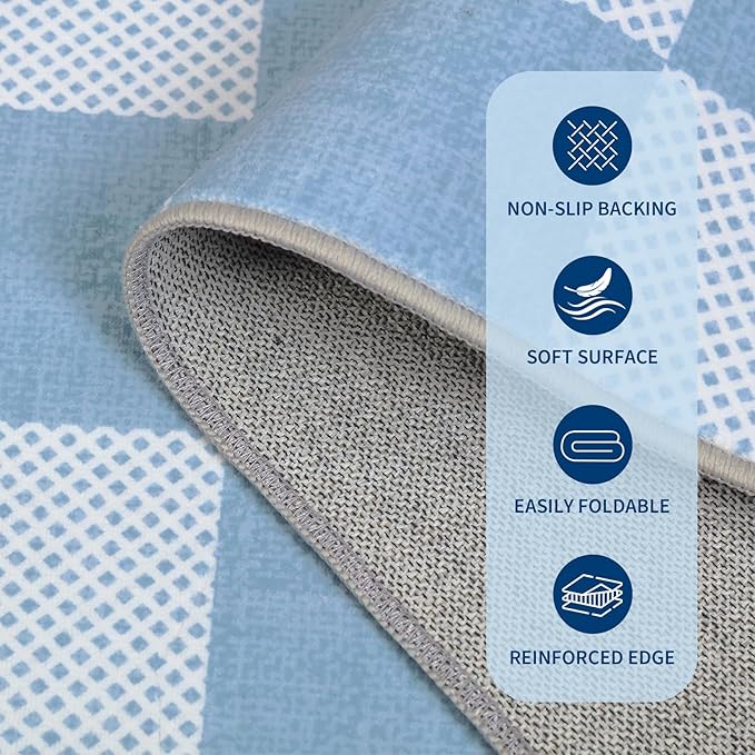 GarveeHome Checkered Light Blue and White 6x9 Area Rugs Geometric Diamond Dot - Image 6