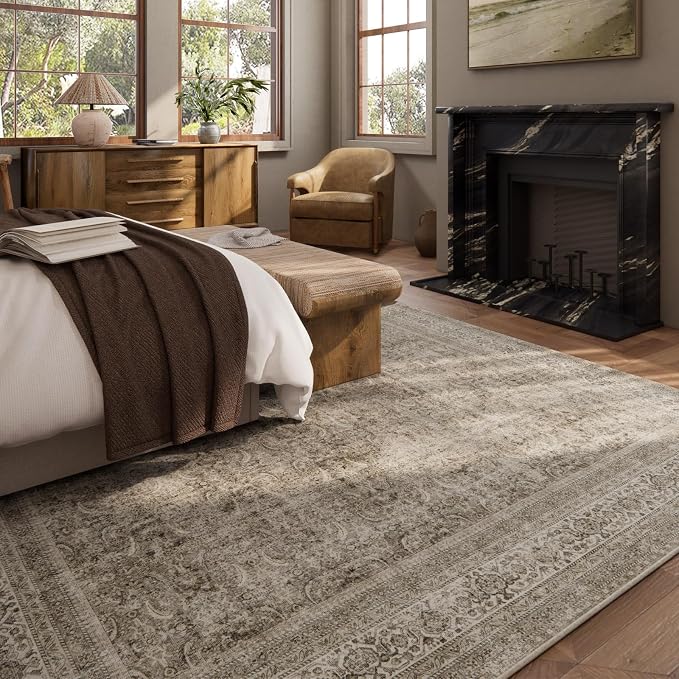 Washable Area Rugs for Living Room: 9x12 Bedroom Rug Boho Vintage Area Rug - Image 3