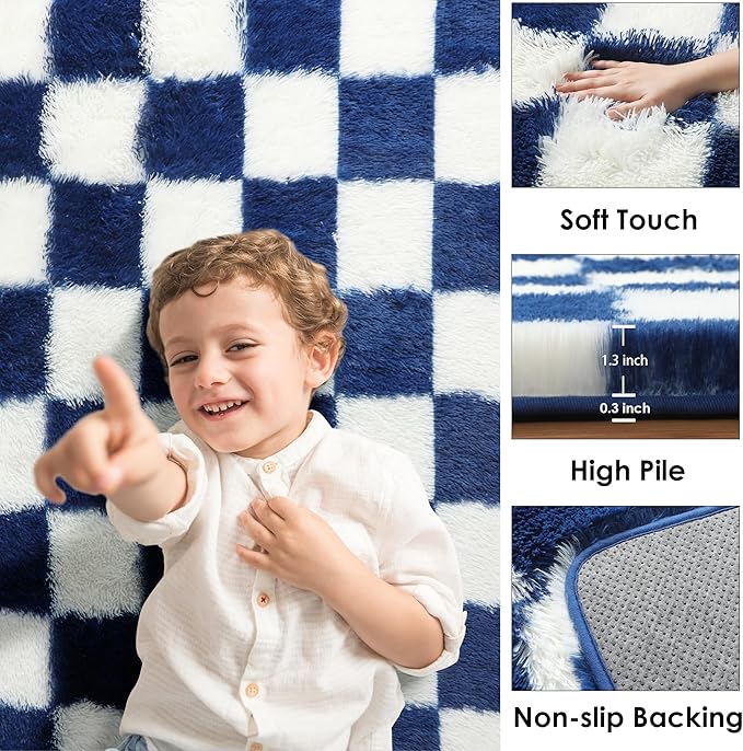 KICMOR 8x10 Area Rugs for Living Room, Large Fluffy Soft Checkered Shag Shaggy - Image 2