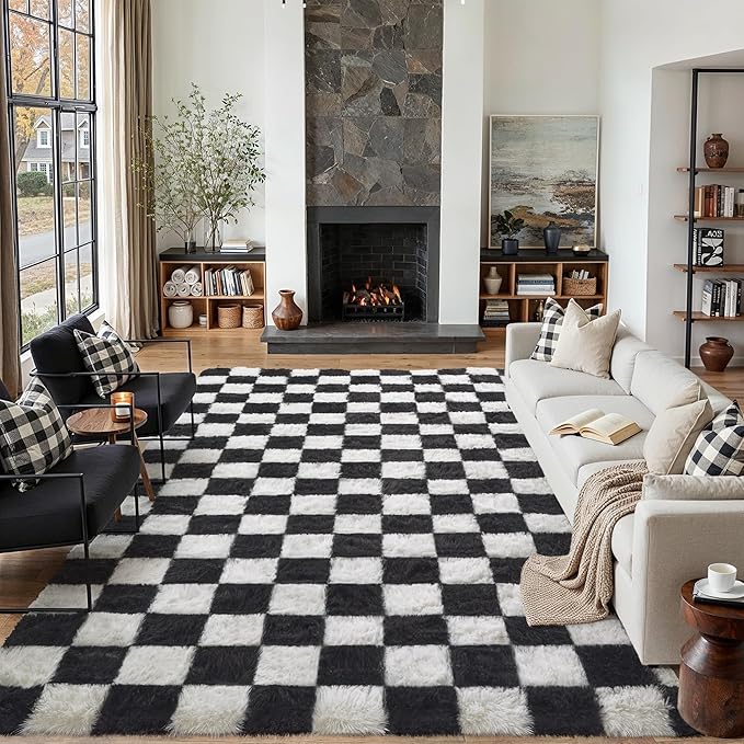 PureCozy Checkered Rug 7x10 for Living Room by PureCozy
