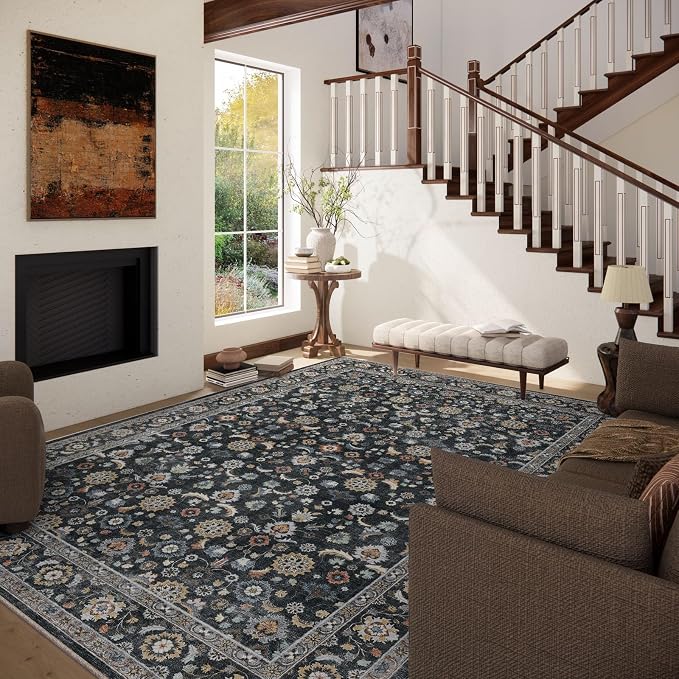 Washable Area Rugs for Living Room: 9x12 Bedroom Rug Vintage Boho Area Rug - Image 2