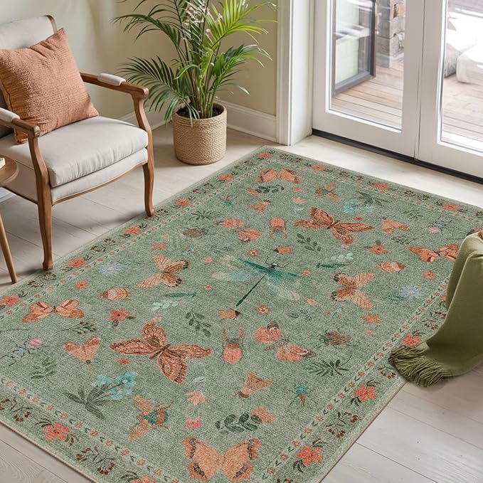 Rugxara 3x5 Rug for Entryway Bedroom, Floral Vintage Retro Boho Throw Rug - Image 2