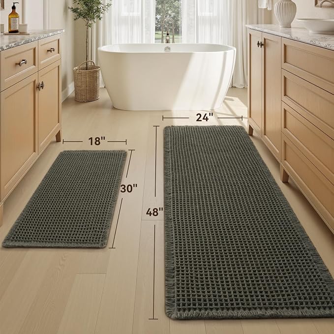 Upgraded Waffle Bath Mat Set of 2, Super Absorbent Non Slip Bath Mats - Image 2