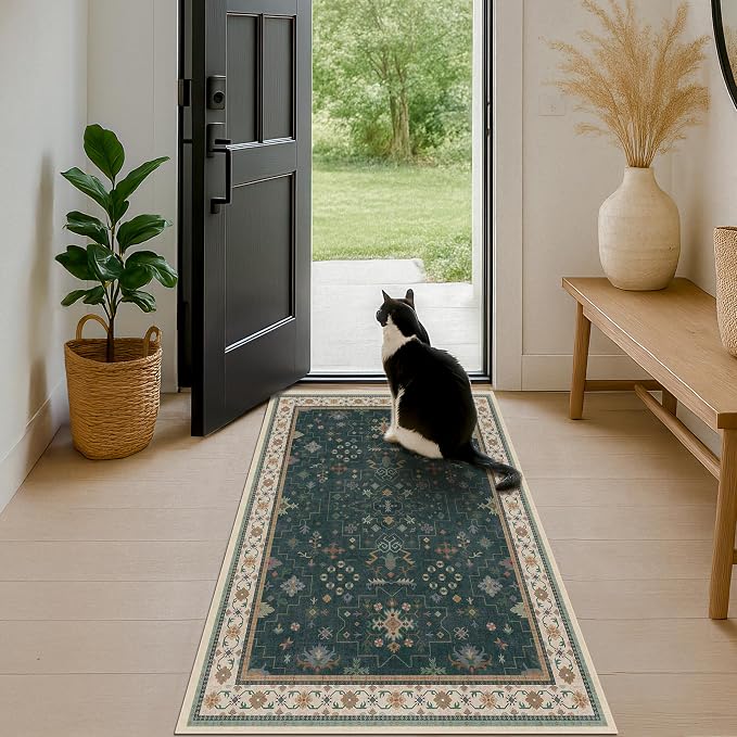 Dark Green Oushak 3x4 Large Entryway Rug - Image 6