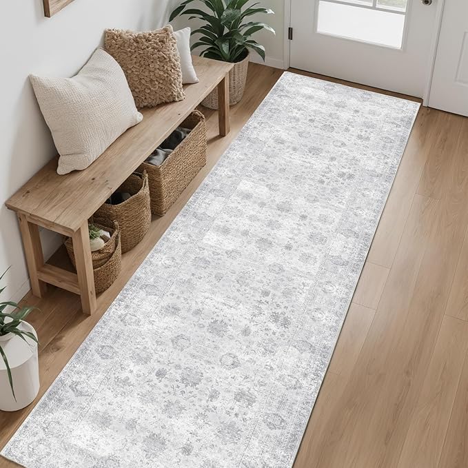 Hallway Runner Rug 2x10 Washable Area Rugs, Vintage Floral Rug Soft Non Slip - Image 3