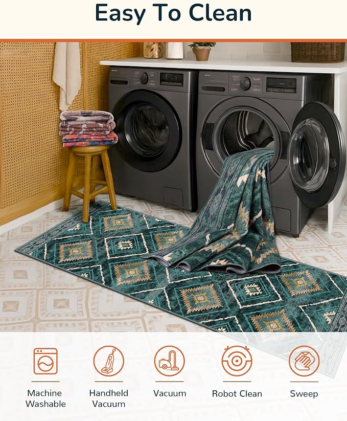 BESTSWEETIE Area Rug 2x10 Rug Machine Washable Non-Slip Low Pile Print Pattern - Image 3
