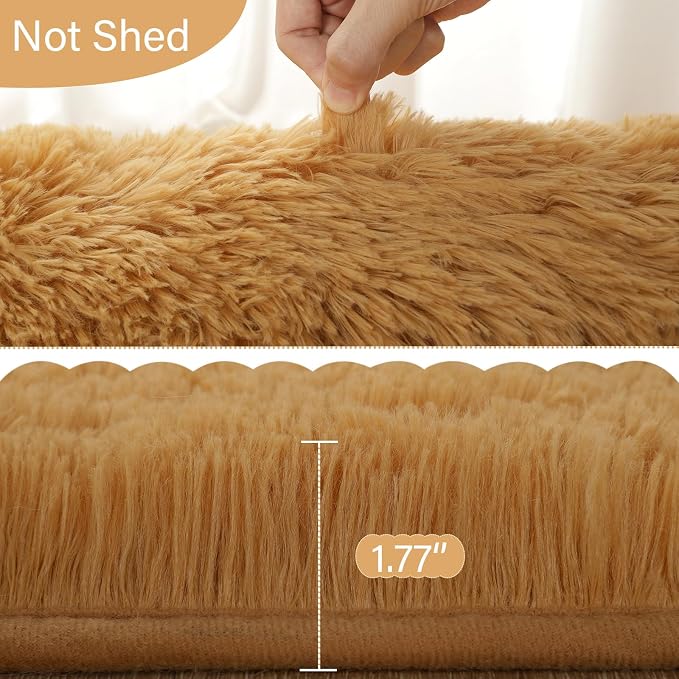 LOCHAS Bedroom Rug 2.6' x 5.3', Khaki Fluffy Shaggy Area Rug - Image 2
