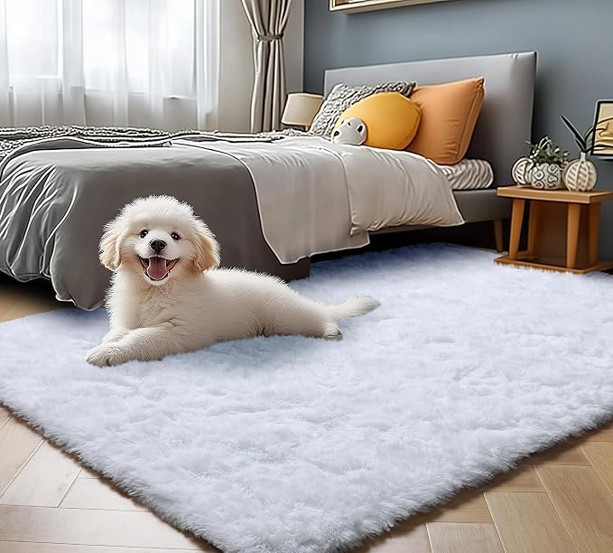 ONASAR White Rugs for Bedroom, 3x5 Fluffy Shaggy Bedside Area Rug, Soft Plush - Image 5