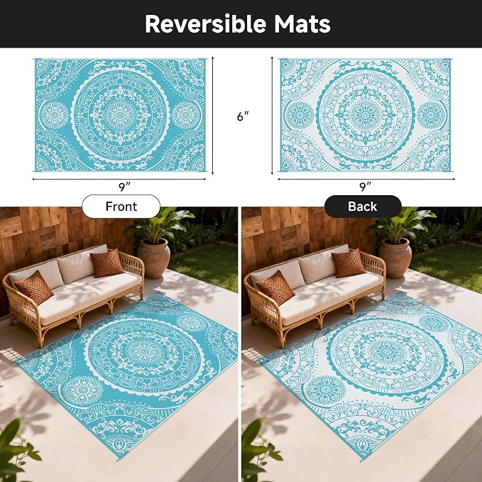 Pauwer Waterproof Outdoor Rug 6x9, Reversible Plastic Straw Patio Camping Rug - Image 2