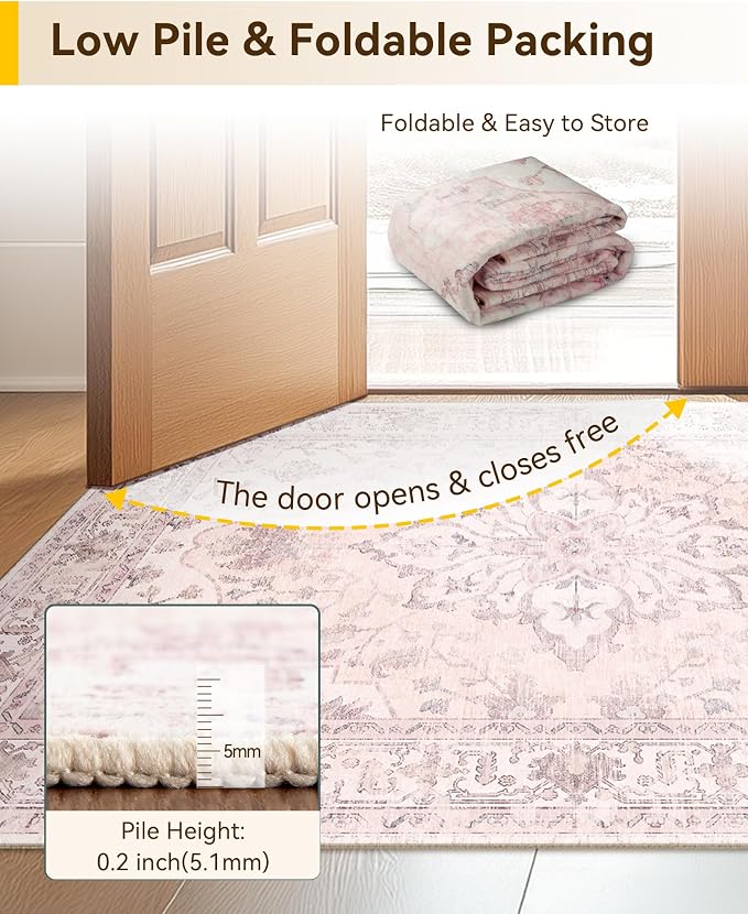 RELEANY Area Rugs Runner 2'x8' Washable Non-Slip, Floral Vintage Distress - Image 4