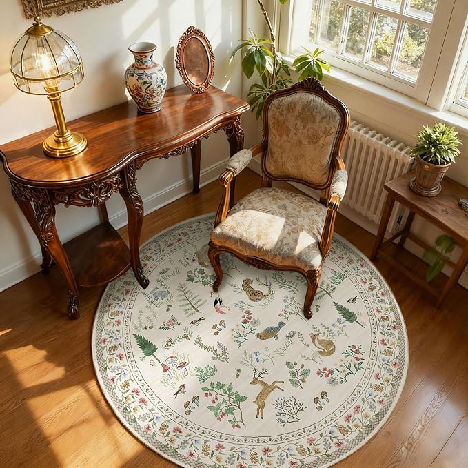 Washable Round Rugs for Bedroom 4ft: Living Room Rug Stain Resistant Non Slip - Image 2
