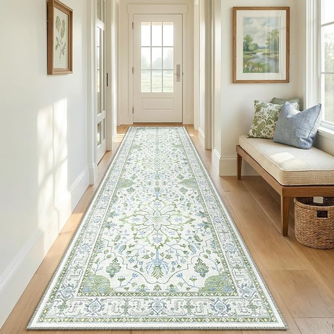 RELEANY Area Rugs Runner 2'x8' Washable Non-Slip, Floral Vintage Distress - Image 2