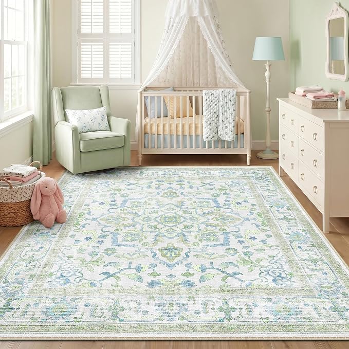 CAPALOCA Machine Washable Rugs Nursery Rug Sq6ft Cute Girl Non Slip Low Pile - Image 3