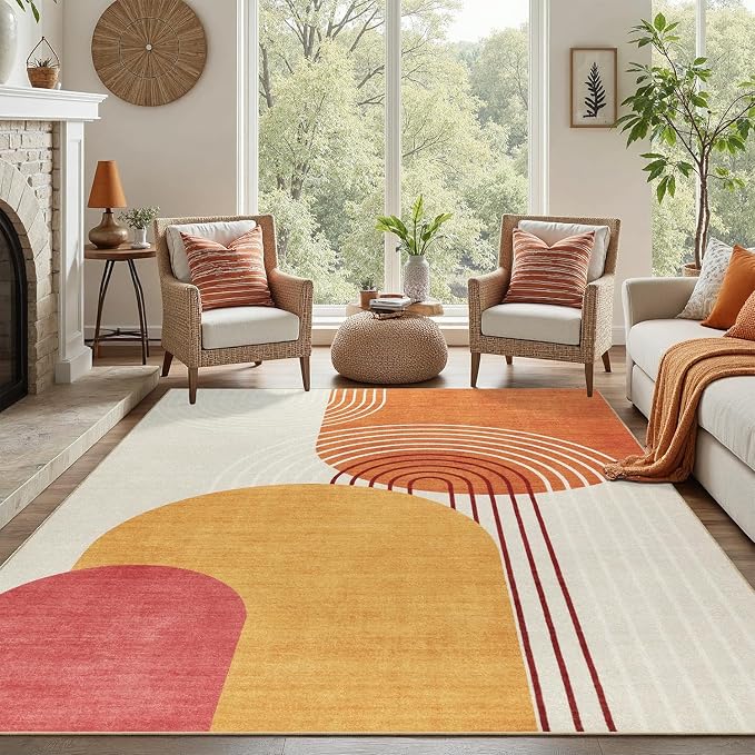 DCX Abstract Machine Washable 5x7 Rug, Mid Century Modern Rug by DCXWashableRug