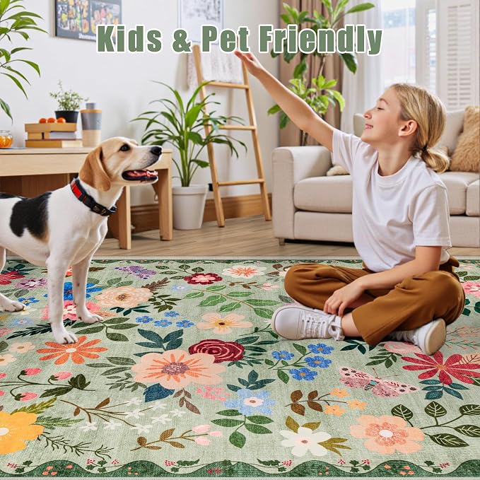10x14 Area Rugs for Living Room: Floral Washable Rug Vintage Large Soft Boho - Image 7