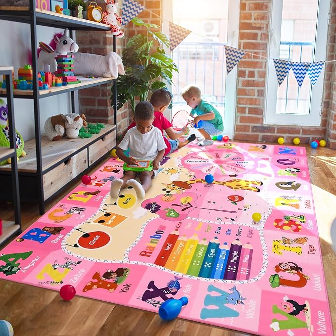 Kids Rugs for Playroom Bedroom Classroom Nursery, Non-Slip and Washable Rugs by BBENRON